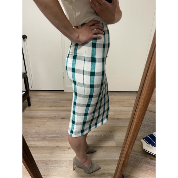 Zara green and white plaid pencil midi skirt - Picture 5 of 6